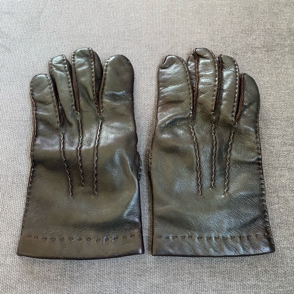 Unisex Dark Brown Leather Gloves - Picture 1 of 4